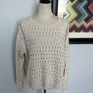 DKNY Jeans NWOT Beige Metallic Open-Weave Sweater L